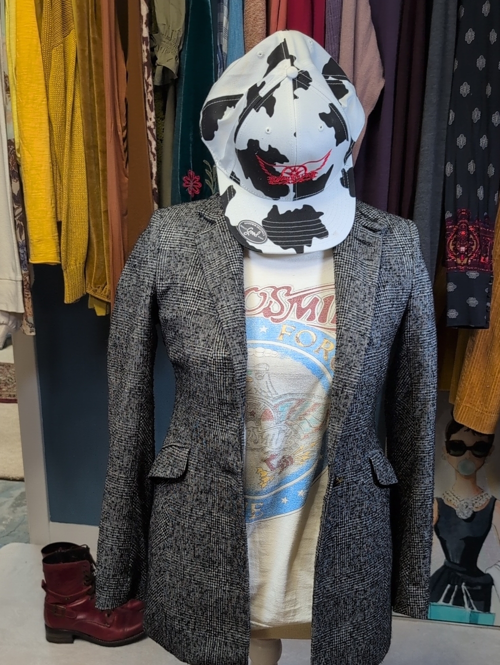 rag & bone Black and Gray Textured Long Blazer